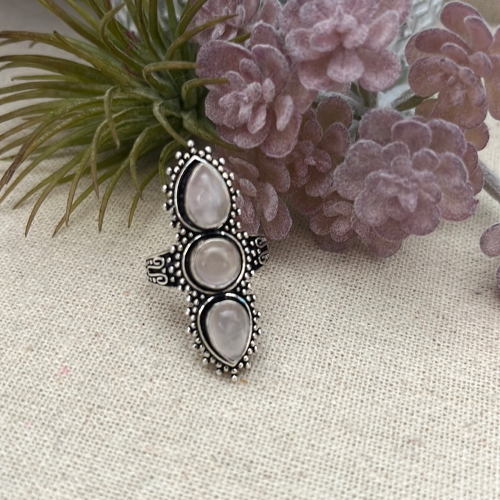 Rose quartz sterling ring size 8 3/4